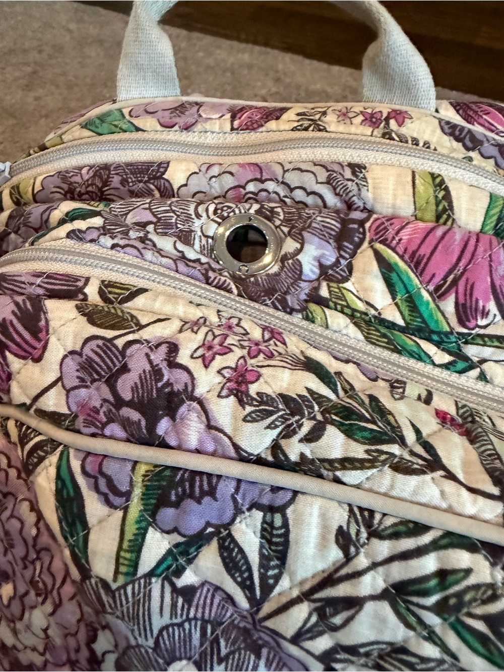 Vera Bradley Purple Floral Quilted Backpack multiple compartments - Picture 11 of 16